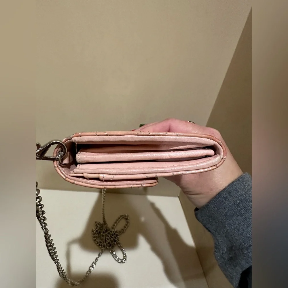 Dior Light Pink Lambskin Cannage Wallet on Chain